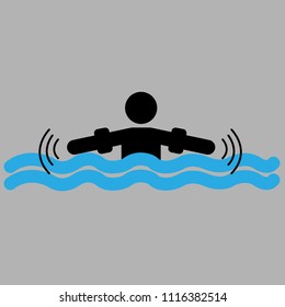 Person’s silhouette with water wings on waves