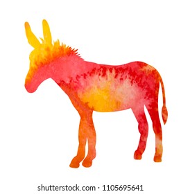 silhouette watercolor donkey