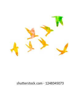 Silhouette of watercolour flying birds on white background. Inspirational watercolor paint trendy body flash temporary sticker template tattoo art. Vector.