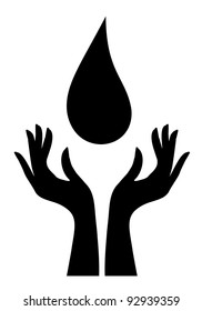 Silhouette of water-drop and hands