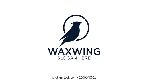 silhouette waxwing bird logo design template