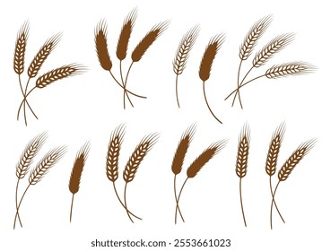 silhouette of weat ears, barley, rye spikelet, sheaf set branch icon