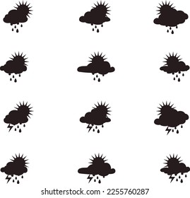 silhouette Weather icons set thunder storm rain vector illustration