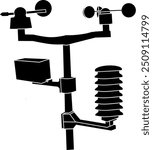 Silhouette of Weather Measuring Equipment: Anemometer and Other Meteorological Devices