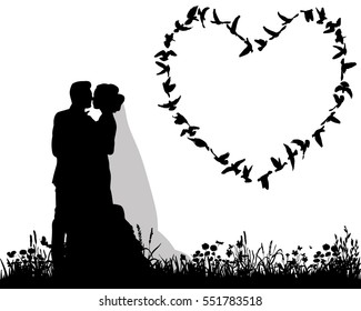 silhouette of the wedding the bride and groom,  wedding cards