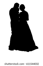 Silhouette wedding bridegroom bride embrace vector