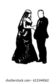 Silhouette wedding bridegroom bride embrace vector