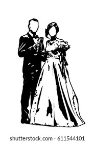 Silhouette Wedding Bridegroom Bride Embrace Vector Stock Vector ...