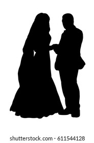 Silhouette wedding bridegroom bride embrace vector