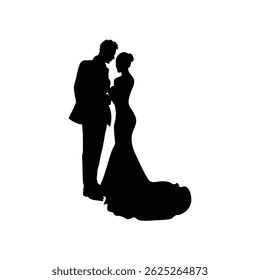 Silhouette of a Wedding Couple with a Romantic Gaze