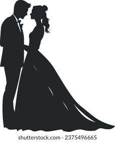 silhouette of a wedding couple vector