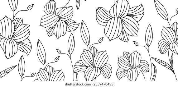 Silhouette for wedding design. Branch, stem, petals, leaves. Frame for design. Minimalistic Collection of trendy modern hand drawn flowers. Single line art and clip art. Cut out. Banner for invitation
