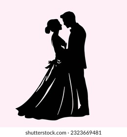 Silhouette wedding, A happy couple celebrates a wedding, kisses, Wedding ceremony, Marriage, vector