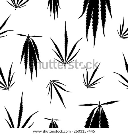 Silhouette Weed Leaf, Hemp Marijuana Hashish Pattern. Vector