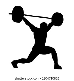 The silhouette a weightlifter with barbell 