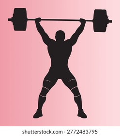 Silhouette of a weightlifter performing an overhead press exercise routine