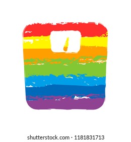 silhouette of weights, simple symbol. Drawing sign with LGBT style, seven colors of rainbow (red, orange, yellow, green, blue, indigo, violet