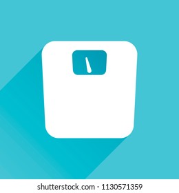 silhouette of weights, simple symbol. Gray icon with long shadow in bottom left corner on blue background