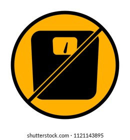 silhouette of weights, simple symbol. not allowed, black object in warning sign with orange background color