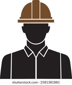 Silhouette of welders and construction workers with Brown Hard Hat operating in high-heat conditions at a construction site. Ideal for use in safety posters, and construction-themed designs.