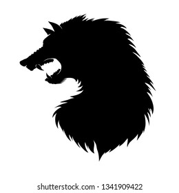 Silhouette of Werewolf Head Isolated on White Background. Fairtale Character of Ancient Mythology. Fictional Animal.