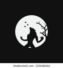 silhouette werewolf with moon night vector illustration