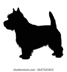 Silhueta de um cão West Highland White Terrier que está em pé orgulhosamente. O cão é retratado em um perfil lateral, exibindo seu casaco macio característico e orelhas eretas