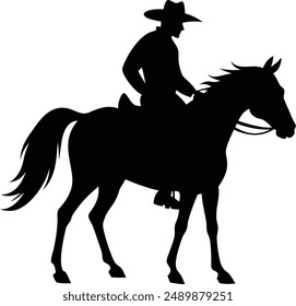 Silhouette of western cowboy riding horse illustration