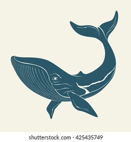 Silhouette of whale. Template for logos, labels and emblems. Vector illustration