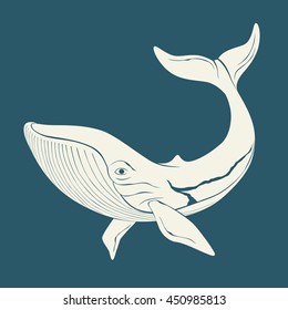 Silhouette of whale. Template for logos, labels and emblems. Vector illustration