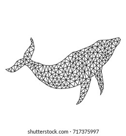 Silhouette of a whale with a triangular structure. The image on a white background.
