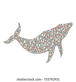 Silhouette of a whale with a triangular structure. The image on a white background.