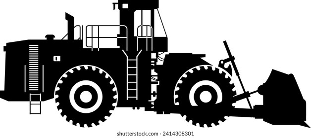 Silhouette of Wheel Dozer Icon in Flat Style. Vector Illustration