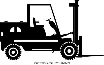Silhouette of Wheel Forklift Icon in Flat Style. Vector Illustration