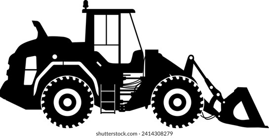 Silhouette of Wheel Loader Icon in Flat Style. Vector Illustration