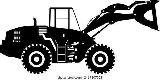 Silhouette of Wheel Loader Icon in Flat Style. Vector Illustration