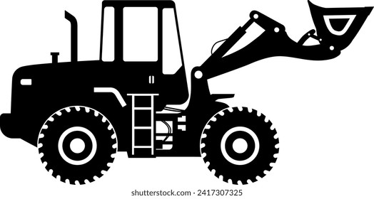 Silhouette of Wheel Loader Icon in Flat Style. Vector Illustration