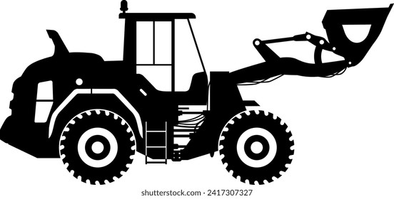 Silhouette of Wheel Loader Icon in Flat Style. Vector Illustration