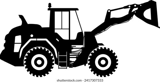 Silhouette of Wheel Loader Icon in Flat Style. Vector Illustration