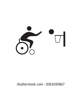 Silhouette Of Wheelchair Man Playing Basketball Vector Icon