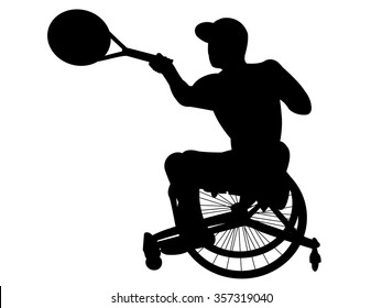 The silhouette of the wheelchair tennis player.