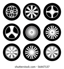 Silhouette of wheels. Vector icon set
