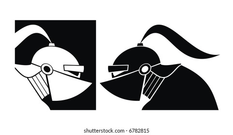 Silhouette of white and black knight. Vector.