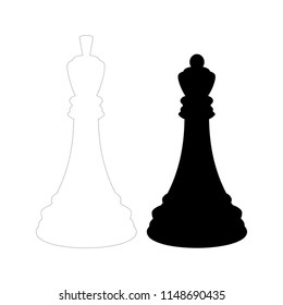 Silhouette of white chess king and a black chess queen. Isolated on white background.