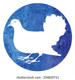 silhouette white dove or pigeon to vectorize watercolor background - logo template