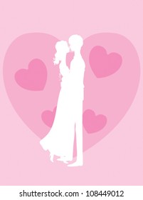 Silhouette White Embrace with Pink Heart