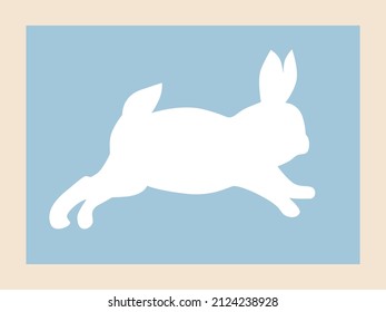 Silueta de liebre blanca sobre fondo azul, ilustración de imagen minimalista