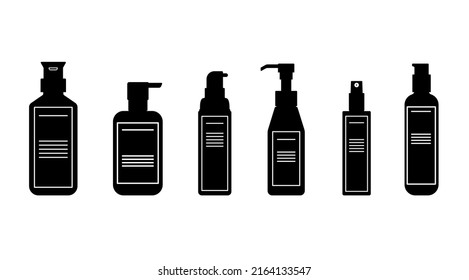 silhouette white line label body lotions,serum,Skincare,spray pump packaging  bottle cosmetic flat design
