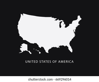 Silhouette white map of USA on black background.