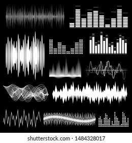 Silhouette White Music Equalizer Set on a Black Background Decor Element for Graphic Design. Vector illustration of Audio Frequency